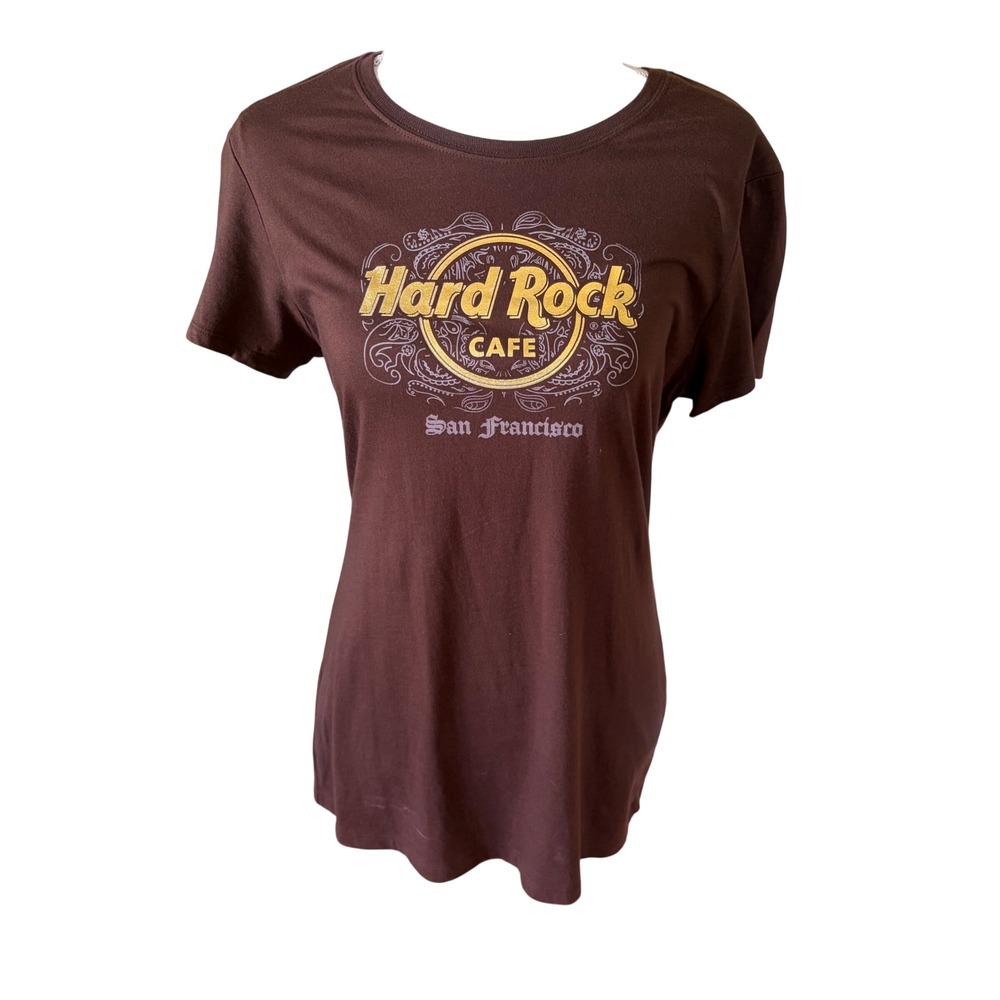 Y2K Hard Rock Cafe San Francisco NWT XL Brown Metallic Gold Graphic Logo T-Shirt